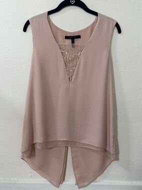 BCBG Mishelle Lace-Inset V-Neck Flowy Top